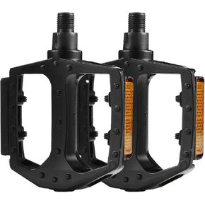 Black Aluminum Bike Pedals for Adult, Flat Pedals Wide Platform Road Bicycle Pedals 9/16 Inch with Reflectors-Lightweight for Mountain Bike, BMX, Road Bike Pedals