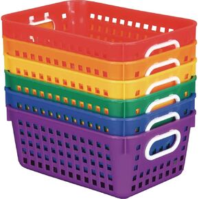 Really Good Stuff Medium Plastic Book Baskets, 11" by 7½" by 4½" - 6 Pack, Group Color | Versatile Storage Solution for Classroom, Home and Office l Toy Storage, Multi-Purpose Organizer Basket