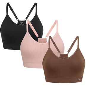 Ryka Ashley Seamless V-Neck Cami Sports Bra, 3 Pack, Sepia Rs/Ntmg/B, X-Large