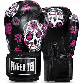 FINGER TEN Boxing Gloves Women Punching Sparring Kickboxing MMA Training Heavy Bag Glove Black Leather 8 10 12 14 oz for Womens
