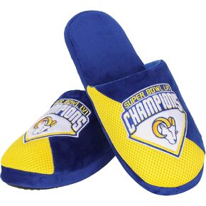 FOCO Men's NFL Team Logo Staycation Plush House Shoes Slide Slippers