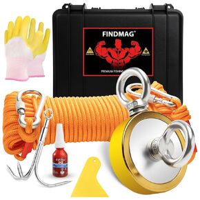 FINDMAG 1725 lbs Magnets Fishing Kit Fishing Magnet, 3.7" Diameter Fishing Magnet Kit for Magnetic Fishing and Retrieving Items in River, Lake