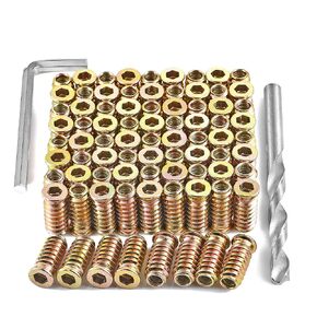 80 Pcs Wood Plugs for Screw Holes - 1/4 "- 20 Metal Threaded Studs Assortment Hex Socket Drive Nut Inserts, Bolt Fastener Connector for Wood Threading Kit (1/4"-20x15mm)