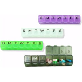 4 Pack Weekly (7-Day) Pill Organizer, 7 Days Pill Case Travel Daily Pill Box Portable Medicine Organizer and Planner with Compartment for Vitamins, Fish Oil, Supplements and Medication (4 Colors)
