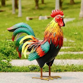Kircust Metal Rooster Garden Statue Outdoor Decor Yard Art Chicken Decoration for Home Patio Lawn Backyard Farmhouse Kitchen