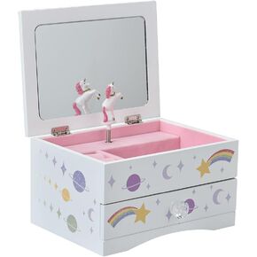 Art Lins Aliz Unicorn Music Jewelry Box for Girls - Wooden Jewelry Storage Box with Glittery Unicorn and Rainbows Design - Charming Room Décor and Childhood Memories Keepsake Box for Girls and Teens