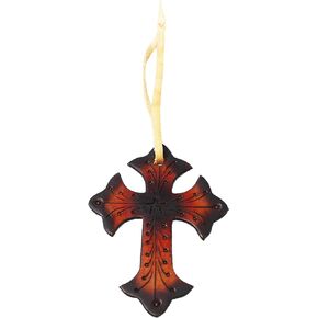 CHALLENGER Western 5" Barrel Trail Riding Tooled Leather Cross Saddle Charm 96FK11