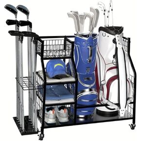 1GoTo-G Golf Storage Garage Organizer, Extra Storage Rack for Golf Clubs, Extra Large Size Golf Bag Storage Stand Holder Fits 2 Golf Bags and Golf Equipment Accessories, for Garage, Shed, Basement