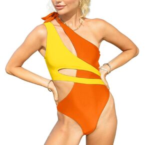 NESY One Shoulder One Piece Swimsuit for Women Sexy Colorblock Cutout Bathing Suits Modest Swimwear
