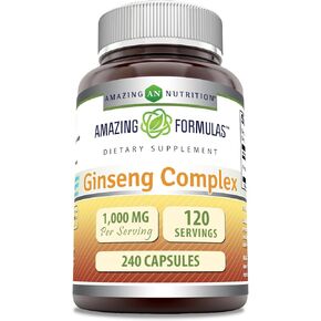 Amazing Formulas Ginseng Complex - 1000 Mg Per Serving, Capsules (Non-GMO,Gluten Free) Supports Healthy Immune System - Supports Energy Production - Boosts Mental Alertness. (240 Count)