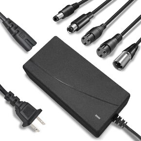 42V 2A Charger Universal 5 Plugs Replacement for 36V Lithium Battery, Pack DC 5.5 * 2.1 with 8mm 3 Prong /12mm 3 Prong /8mm RCA/3-Pin Male XLR Connector, Power Adaptor Supply Cord Cordro
