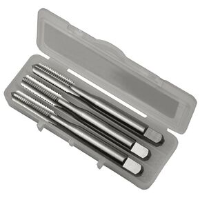 Greenfield Threading 318779 H3-Limit 4-Straight Flute Hand Tap Set, 1/4" - 28 UNF, HSS, Uncoated (Bright) Coating, Left Cut, Taper-Plug-Bottoming, 3-Piece