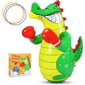 Inflatable Punching Bag for Kids, Bop Bag Inflatable Punching Toy, Inflatable Crocodile with Instant Bounce Back Movement, Ring Toss Fun, Throwing Game for Kids (47" Height)