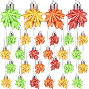 Zeyune Fall Maple Leaf Ornaments Thanksgiving Maple Leaf Hanging Pendant Small Tree Hanging Ornament for Fall Thanksgiving Tree, Table, Party Hanging Home Decorations (24 Pcs)