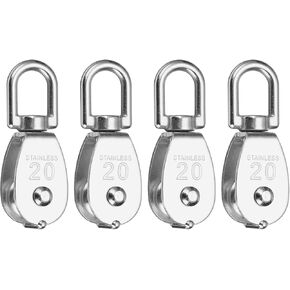 PATIKIL Single Pulley Block, 4pcs M20 304 Stainless Steel Wire Rope Lifting Crane Pulley Swivel Hook Hanging Pulley Wheel for Construction Warehouse Marine Industrial Home Use, Silver
