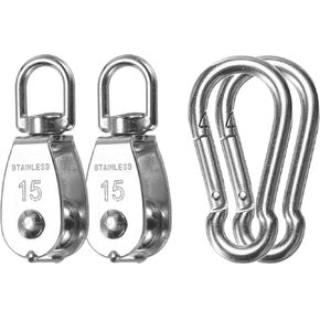PATIKIL Single Pulley Block Load 77lbs M15 with Spring Snap Hook, 2 Set 304 Stainless Steel Swivel Lifting Pulley Roller for Hanging Lifting
