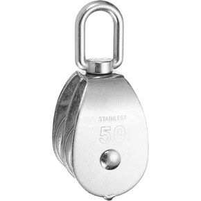 PATIKIL Double Pulley Block, 1pcs M50 304 Stainless Steel Wire Rope Lifting Crane Pulley Swivel Hook Hanging Pulley Wheel for Construction Warehouse Marine Industrial Home Use, Silver