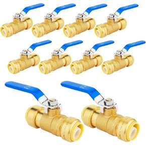 1-PC Push Fit Ball Valve, 1-Inch Push-to-Connect Full Port Shut-off Valve for Hot and Cold Water,with 1 Disconnect Clip, PEX,Copper,CPVC, Blue Valve