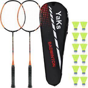 YAKS Set of 2 3U Full Carbon Badminton Racket - Lightweight & high Performance for Sports, Training and Entertainment Including 12 Badminton & Carrying Bag