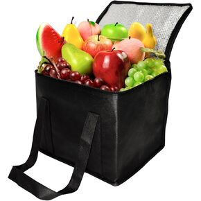 Insulated Cooler Bag and Food Warmer for Food Delivery & Grocery Shopping with Zippered Top Outdoors Insulated Food Delivery Bag (X-Large size 37L), Black, YEPP-CB-003