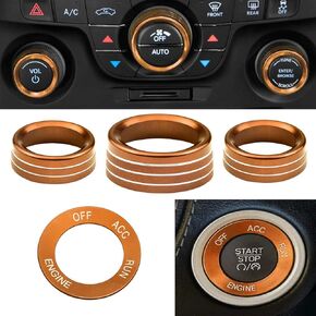 Control Knob Covers，Engine Start Stop Sticker Volume AC Radio Switch Button Decal Trim Aluminum Alloy Rings Compatible with Dodge Challenger/Charger (2015-2021) 4 pcs- Red