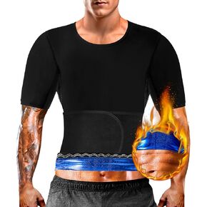 Sauna Shirt for Men Sweat Suit Slimming Top Heat Trapping Waist Trainer Shapewear, Adjustable Belt,Breathable Armpit