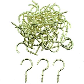 TAODAN 50PCS 1-1/4 Inch Gold Mini Screw Jewellery Hook Heavy Duty Metal Screw Wooden Ceiling Wall Hook Suitable for Hanging Cup Jewellery Crafts Key