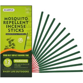 Mosquito Repellent Incense Sticks Outdoor Patio 12 PCS - DEET Free - Lemongrass Oil - Natural Citronella Incense Sticks for Camping, Patio, Hiking,etc