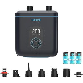 Paddle Board Electric Pump TPS260-20PSI Portable Rechargeable SUP Air Pump, Dual Stage Inflation & Deflation, Auto-Off, 12V DC Car Connector for Stand Up Paddle Boards, Boats, Kayaks and Tent