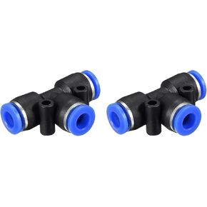 2 Pack Tee T Shape Push to Connect Air Hose Fitting, for Transporting Air Water, Apply to Outdoor/Industrial (6mm, Black Blue)