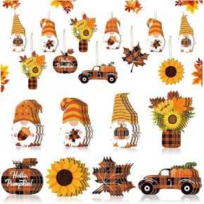 Thanksgiving Tree Ornaments Fall Decorations for Small Tree Thanksgiving Wood Gnome Hanging Ornaments Sunflower Gnomes Decor Wood Autumn Tree for Farmhouse Rustic Home Decor (Novel Style, 24 Pcs)