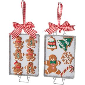 Kurt Adler 6" Metal Cookie Tray with Gingerbread Ornament - 2 Assorted