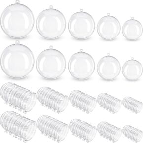 Jenaai 100 Clear Christmas Ornament Clear Plastic Ornaments Decorative Hanging Spheres Christmas Clear Plastic Fillable Ornaments Ball for Home Xmas Party Holiday Valentines Day Wedding Decor, 5 Sizes