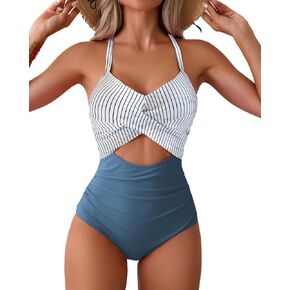 Limeeke Women Cutout One Piece Swimsuit Tummy Control High Waisted Swimwear Wrap Tie Back Bathing Suit