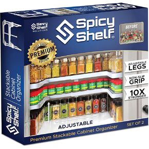 Spicy Shelf 3.0 - Expandable 2 Tiered Spice Rack Organizer for Cabinet & Pantry - Kitchen Seasoning Organizer - Cabinet Spice Racks for Inside Cabinets (Spicy Shelf Premium) - Home Organization