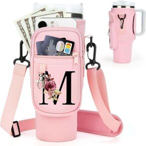 GerRit Stanley 40 oz Water Bottle Pouch with Shoulder Strap, Neoprene with Phone Pocket, Adjustable Soft Shoulder Strap,Personalized Gifts Bottle Holder Pouch for Stanley Cup Accessories (K), pink