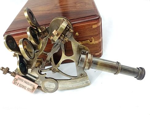 آلة السدس البحرية الألمانية العتيقة المصنوعة من النحاس البحري من كالفن مع صندوق خشبي آلة السدس البحرية البحرية مع صندوق هدايا خشبي روس/ آلة السدس النحاسية / آلة السدس البحرية in Kuwait