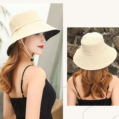 قبعة صيد الشاطئ قابلة للطي بعامل حماية من الأشعة فوق البنفسجية للحماية من أشعة الشمس ومقاومة للماء وقابلة للتنفس بحافة واسعة للنساء in Kuwait