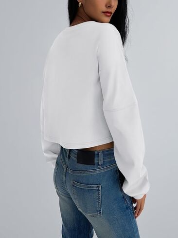 Trendy Queen Womens Crewneck Sweatshirts Oversized Crop Tops Long Sleeve Shirts Gym Clothes Fall Winter Fashion Outfits 2024 in Kuwait