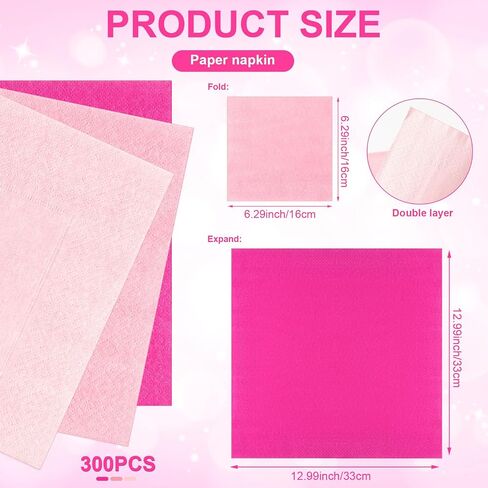 300 Pcs Paper Napkins 6.5 x 6.5 Inch 3 Colors Wedding Disposable Dinner Napkins Guest Towels Luncheon Napkins for Party Celebration Gathering Birthday Supplies(Pink Series) in Saudi Arabia