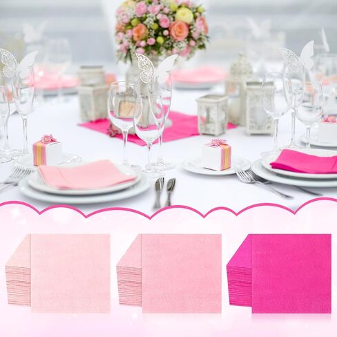 300 Pcs Paper Napkins 6.5 x 6.5 Inch 3 Colors Wedding Disposable Dinner Napkins Guest Towels Luncheon Napkins for Party Celebration Gathering Birthday Supplies(Pink Series) in Saudi Arabia