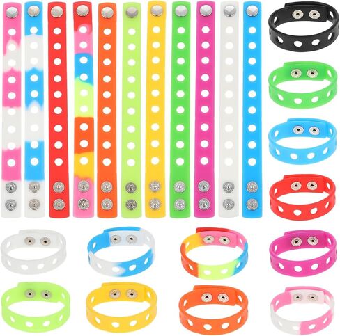 Silicone Charm Bracelets, 12 Pieces 8 Inch Rubber Wristbands Colorful Stretch Bands Cute Adjustable Rubber Bracelets Bithday Party Favors with Holes for Shoe Charm Birthday Classroom Party Award in Saudi Arabia