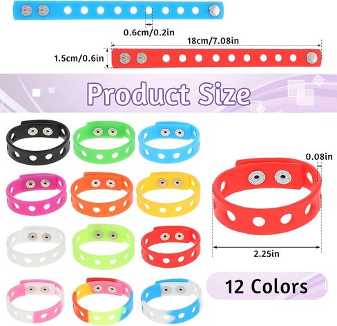 Silicone Charm Bracelets, 12 Pieces 8 Inch Rubber Wristbands Colorful Stretch Bands Cute Adjustable Rubber Bracelets Bithday Party Favors with Holes for Shoe Charm Birthday Classroom Party Award in Saudi Arabia