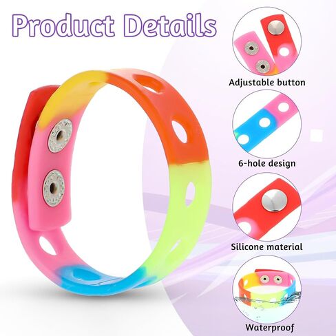 Silicone Charm Bracelets, 12 Pieces 8 Inch Rubber Wristbands Colorful Stretch Bands Cute Adjustable Rubber Bracelets Bithday Party Favors with Holes for Shoe Charm Birthday Classroom Party Award in Saudi Arabia