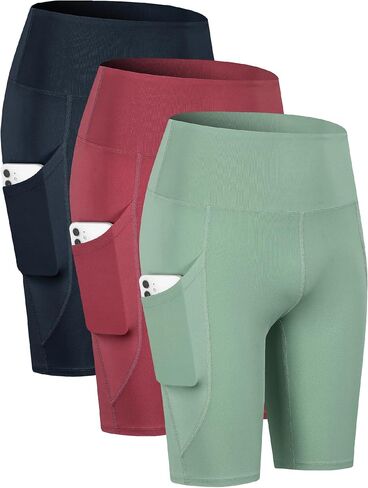 TAISIM Women's High Waist Yoga Bike Shorts with Pockets, Tummy Control Fitness Athletic Workout Running Shorts in Saudi Arabia
