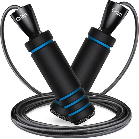 Gritin Skipping Rope, Speed Jump Rope Non-Slip Memory Foam Handle Tangle-free Adjustable Rope with Rapid Ball Bearings Fitness Workouts Fat Burning Exercises for Adults-Azure in Saudi Arabia