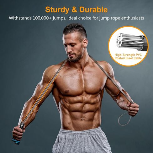 Gritin Skipping Rope, Speed Jump Rope Non-Slip Memory Foam Handle Tangle-free Adjustable Rope with Rapid Ball Bearings Fitness Workouts Fat Burning Exercises for Adults-Azure in Saudi Arabia