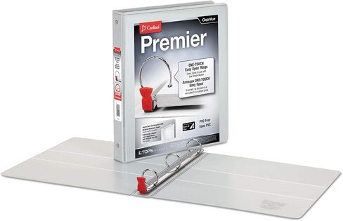 Cardinal 3 Ring Binder, 3 Inch Premier Easy Open Binder, ONE-Touch Locking Round Rings, 575-Sheet Capacity, ClearVue Cover, PVC-Free, White (11130CB) in Saudi Arabia