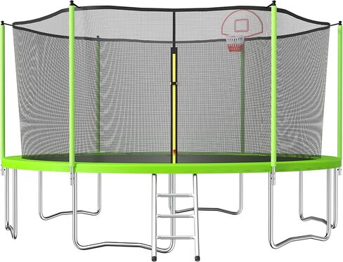 ترامبولين ترفيهي من UBGO للبالغين والأطفال، ترامبولين بطول 16 قدمًا مع شريط توازن وحلقة كرة سلة وكرة، ترامبولين للقفز شديد التحمل من النوع المقوى في الهواء الطلق مع شبكة مغلقة باللون الأزرق in Kuwait