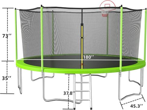 ترامبولين ترفيهي من UBGO للبالغين والأطفال، ترامبولين بطول 16 قدمًا مع شريط توازن وحلقة كرة سلة وكرة، ترامبولين للقفز شديد التحمل من النوع المقوى في الهواء الطلق مع شبكة مغلقة باللون الأزرق in Kuwait